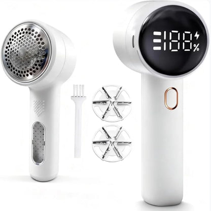 Fabric Shaver, Electric Lint Remover Rechargeable with 2 Replaceable Blades, 3 Speeds, Digital LED Display to Remove Pilling for Clothes, Furniture, Sweater, Couch, Blanket (White)