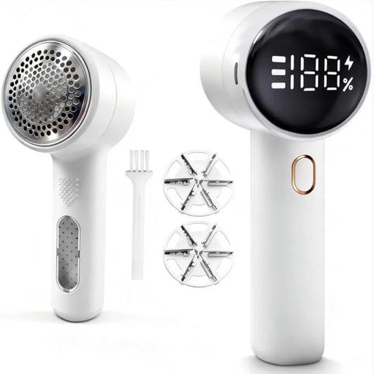 Fabric Shaver, Electric Lint Remover Rechargeable with 2 Replaceable Blades, 3 Speeds, Digital LED Display to Remove Pilling for Clothes, Furniture, Sweater, Couch, Blanket (White)