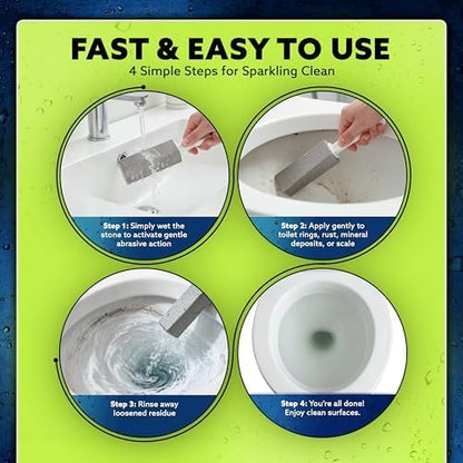 PUMIE Pumice Stone Toilet Bowl Cleaner (4-Pack) - Toilet Pumice Stone with Handle - Heavy Duty Scouring Stick for Rings, Bowls, Hard Water Stains, Lime, Rust, Sink - Includes Handle for Easy Use
