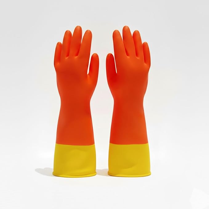 USE FUN Kitchen Rubber Gloves – 100% Natural Latex, Durable Non-Slip Waterproof Dishwashing Gloves, M/L/XL