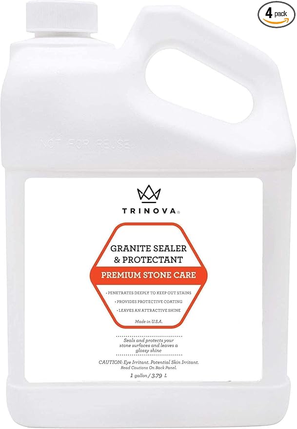 TriNova Granite Sealer & Protector – Best Stone Polish, Protectant & Care Product – Easy Maintenance for Clean Countertop Surface, Marble, Tile – No Streaks, Stains, Haze, or Spots - 128 fl oz (4PK)