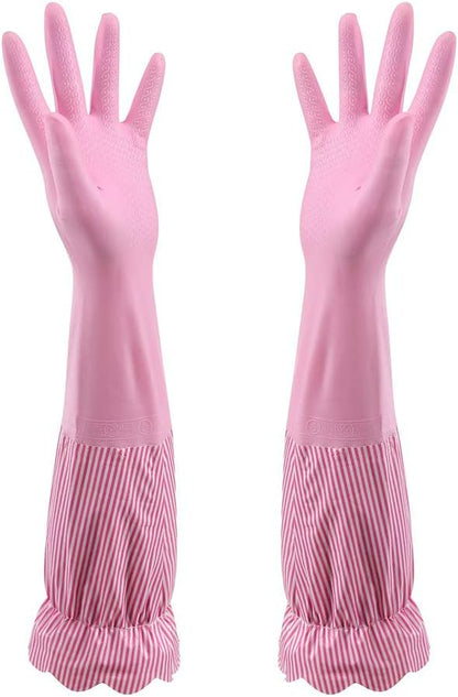 RARITYUS Household Kitchen Cleaning Gloves Waterproof Cotton Lined Dishwashing Non-Slip Long Cuff Gloves