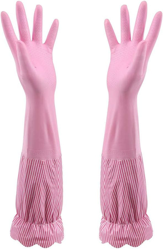 RARITYUS Household Kitchen Cleaning Gloves Waterproof Cotton Lined Dishwashing Non-Slip Long Cuff Gloves