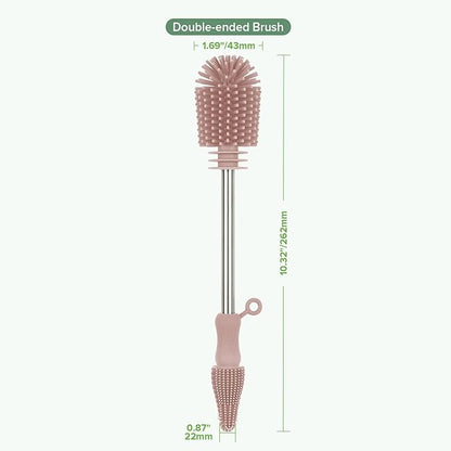 haakaa Cleaning Brush Silicone Bottle Brush Double-Ended Soft Silicone Bristles for Breast Pumps, Breast Milk Collectors, Baby Bottles, Teats, Breastmilk Storage Bags, Pink -1pk