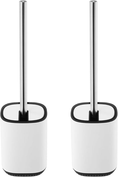 Toilet Brush and Holder Set Durable Toilet Scrubber Sleek Toilet Bowl Brush Stainless Steel Bathroom Toilet Brush Set with Lid Toilet Cleaning Brush (1, White)
