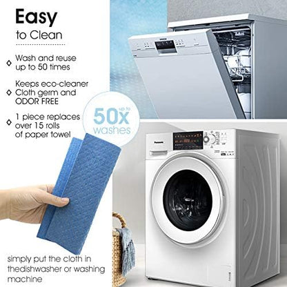 Swedish Dishcloth Cellulose Sponge Cloths – Bulk 10 Pack of Eco-Friendly No Odor Reusable Cleaning Cloths for Kitchen – Absorbent Dish Cloth Hand Towel (10 Dishcloths – Assorted)