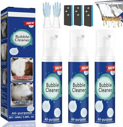 All-Purpose Rinse-Free Cleaning Spray, Upgraded Bubble Cleaner Foam Spray, Highly Effective Oil Breakdown Foaming Spray, Stain Remover for Stubborn Grease, Grime Kitchen and Other Stains (3Pcs)