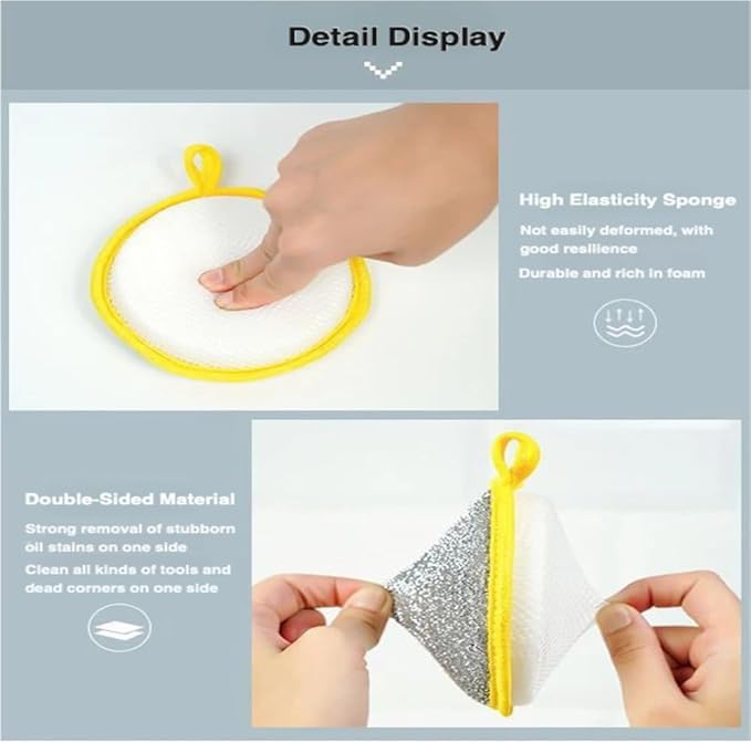 Double Sided Dishwashing Sponge, Premium Kitchen Cleaning Tools with Dual-Action Scrubber, Non-Scratch Sponge for Pots, Pans & Dishes