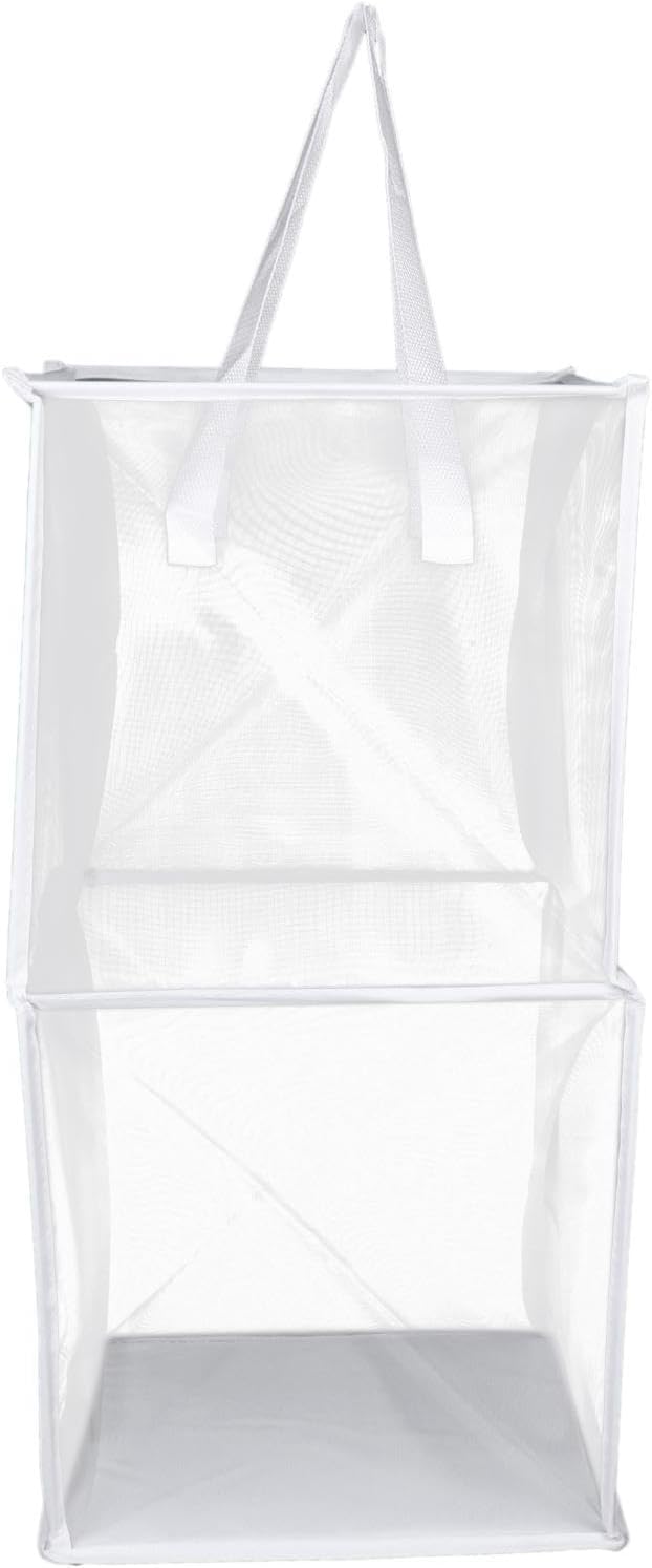 Mesh Laundry Hamper, Collapsible Laundry Basket Storage Organizer, Storage Basket Collapsible Clothes Hamper for Dorm College, White 33cmx33cmx66cm