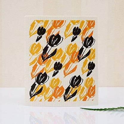 Swedish Dishcloth Reusable Kitchen Dish Towels Absorben and Fast Dry Cleaning Cloths Set of 4 No Odor Wipes (Tulip)