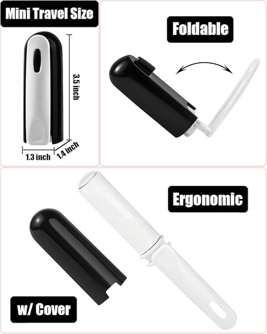 Travel Lint Roller for Clothes Mini Foldable Lint Roller with Cover and 4 Refills Total 150 Extra Sticky Sheets Travel Size Pet Hair Remover Roller (Black)