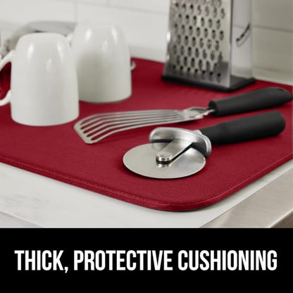 GORILLA GRIP Ultra Water Absorbent Microfiber Dish Drying Mat, Quick Dry Thick Mesh, Slip Resistant Pad for Sink Dishes or Under Rack, Kitchen Counter Accessories, Machine Wash Mats, 18x16 Inch, Red