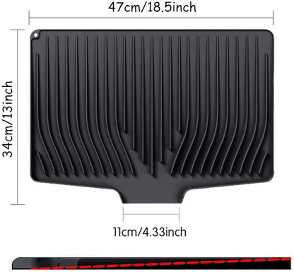 Large Premium Silicone Dish Drying Mat for Kitchen Counter - 18.5"x13" Non-Slip, Heat-Resistant (450°F) with Fast Drain & Hanging Hole, Multi-Use Kitchen Sink Drying Mat (Black)