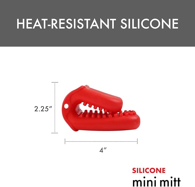 Dexas Mini Silicone Oven Mitt with Raised Nibs, Heat Resistant to 450°F, Red, Dishwasher Safe