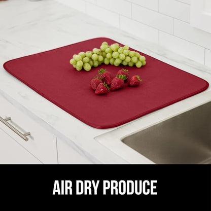 GORILLA GRIP Ultra Water Absorbent Microfiber Dish Drying Mat, 18x32, Quick Dry Thick Mesh, Slip Resistant Pad for Sink Dishes or Under Rack, Kitchen Counter Accessories, Machine Wash Mats, Red