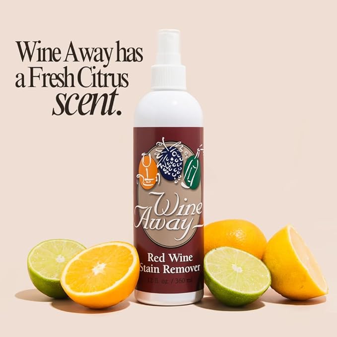 Wine Away Red Wine Stain Remover Spray - Natural Carpet and Upholstery Spot Cleaner - Effectively Removes Blood, Clothes, Coffee, & Pet Stains - Best on Both Fresh & Dried Stains - 12 Oz - Pack of 3