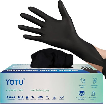 Black Disposable Nitrile Latex & Powder Free 6-Mil Gloves 100 Count, Textured, Mechanic Wearing, Cleaning, Food Black Large