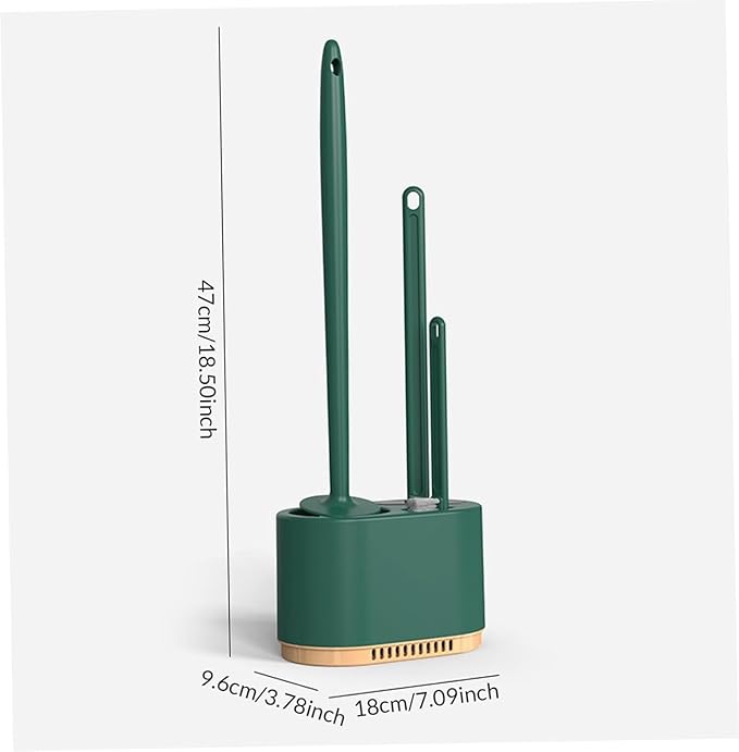 Toilet Brush and Plunger Set, 3-in-1 Design, Silicone Bristles, Wall Bracket, Dark Green, Plastic Handle, Silicone and Polypropylene Material, Toilet Brush, Holder and Wall Bracket Included