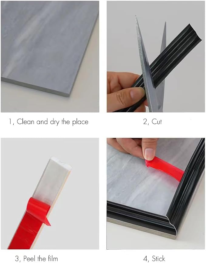 Peel and Stick Flexible Wall Molding Trim Self Adhesive Decorative Strips, DIY 3D Ceiling Trim for Home Décor on Cabinet Door Mirror Frame, 1.0in(W)× 16ft(L), Black