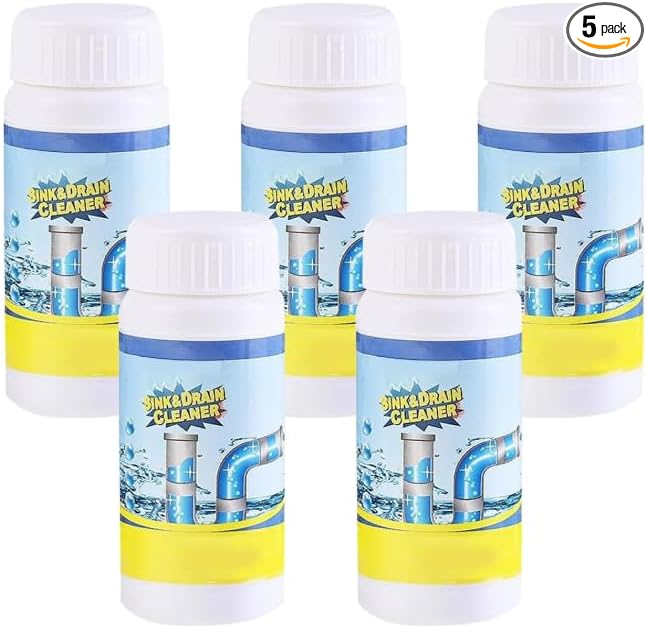 Saker Powerful Sink and Drain Cleaner Powder | Rapid-Foam Fast-Acting Pipe Declogger for Kitchen, Bathroom, Toilet & Shower Drains (5 PCS)