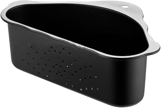 Triangle Sink Drainer Basket, Stainless Steel Triangular Sink Drain Shelf, Suction Cup Triangular Filter Drain Basket Kitchen Sinks Corner for Filter Food Waste and Washing Fruit(Color:Black)