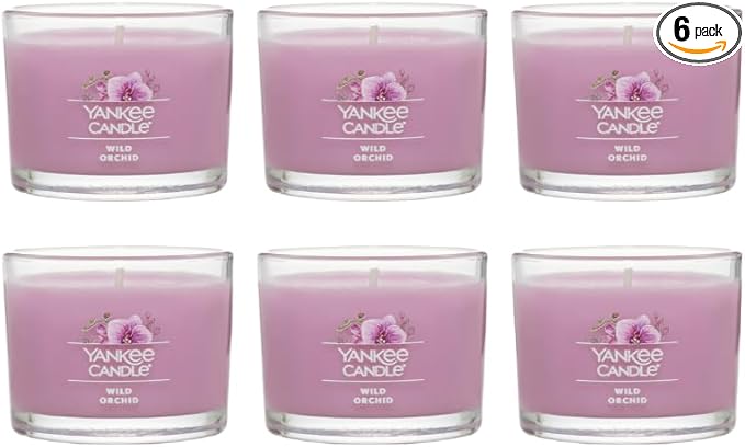 Yankee Candle Wild Orchid Scented Mini Jar Candles, Tropical Floral Soy Wax Blend for Home Stress Relief and Ambiance, Small Decorative Glass Candles, 6-Count, 1.3 Ounce (Pack of 6)
