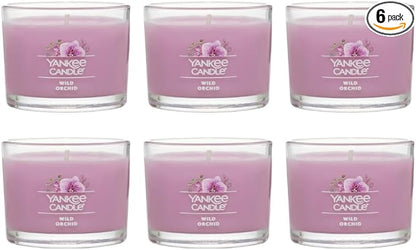 Yankee Candle Wild Orchid Scented Mini Jar Candles, Tropical Floral Soy Wax Blend for Home Stress Relief and Ambiance, Small Decorative Glass Candles, 6-Count, 1.3 Ounce (Pack of 6)