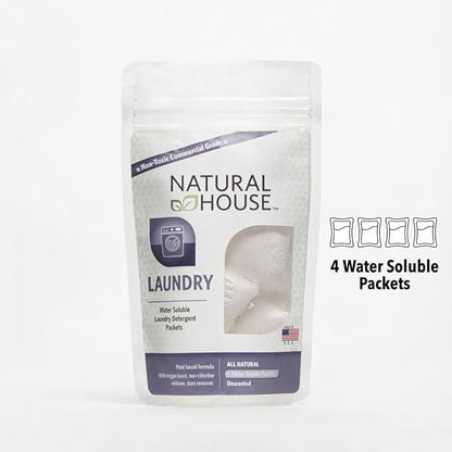 Natural House Laundry Pods - Probiotic Detergent with Oxygen Boost - Plant-Based - Septic Safe - Fragrance Free - 4 Count