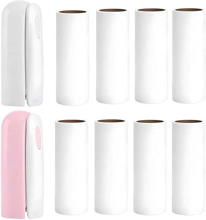 Mini Travel Lint Roller with 300 Sticky Sheets, Compact Portable Pet Hair Remover with Cover for Clothes, Travel, Small Foldable Lint Roller for Purse Car Bag Essentials (Pink and White)