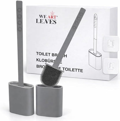 Modern Minimalist Silicone Toilet Brush with Holder - Pack of 2 Gray Toilet Bowl Brush Set - Self-Cleaning & Splash-Free, Easy-Rinse Design with Wall Mounted Holder Bathroom Accessory.