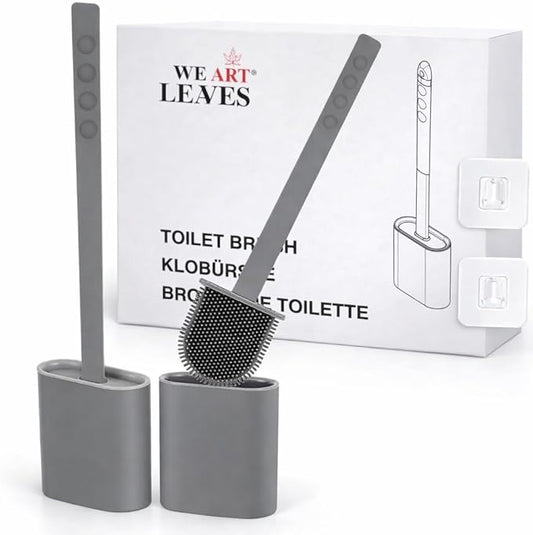 Modern Minimalist Silicone Toilet Brush with Holder - Pack of 2 Gray Toilet Bowl Brush Set - Self-Cleaning & Splash-Free, Easy-Rinse Design with Wall Mounted Holder Bathroom Accessory.