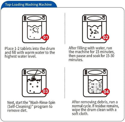 Truey Washing Machine Drum Cleaning Tablets, Deep Cleaning for Front Loader, Top Load & HE Washers, Helps Remove Odor-Causing Residues, Pet Hair & Hard Water Buildup (12 tablets)