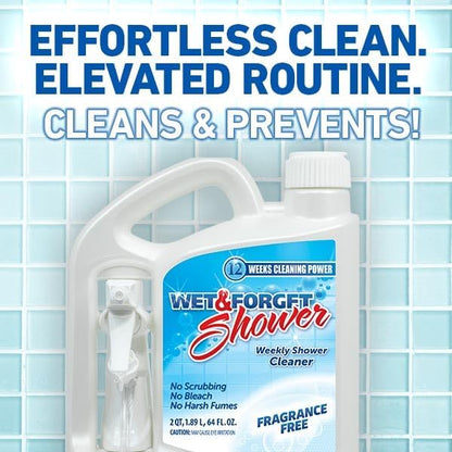 Wet & Forget Shower Cleaner Spray, Fragrance-Free Weekly Bathroom Cleaner, No Scrubbing Needed, Bleach-Free, Multi-Surface Bathroom Spray, Cleaning Supplies Essential. 64 fl oz