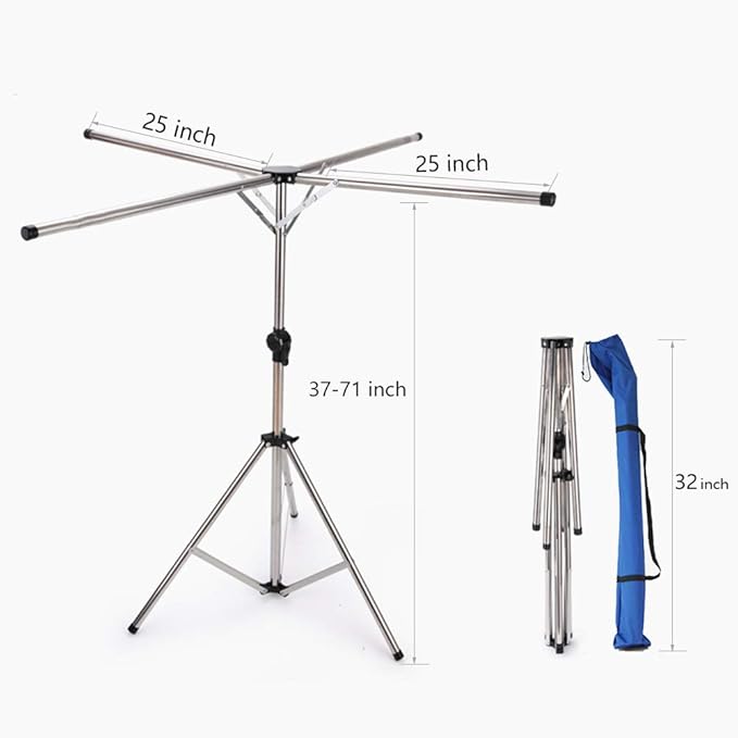 Collapsible Clothes Rack Foldable Portable Space Saving Clothes Drying Rack High Capacity Stainless Steel Laundry Drying Rack with 4 Branches