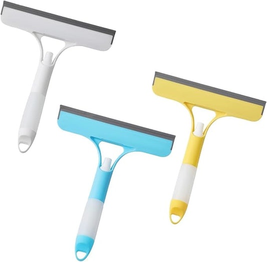 3 in 1 Window Cleaner Tool with Built-in Spray Bottle, Squeegee and Brush - 2026 New for Shower Glass, Mirrors, Car Windows (WhiteYellowBlue)