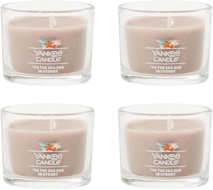 Yankee Candle Mini Jar Scented Candle for Home Fragrance, Small Single Wick Long Lasting Burn, Tis The Sea-Sun in Sydney 1.3 Ounce (Pack of 4)