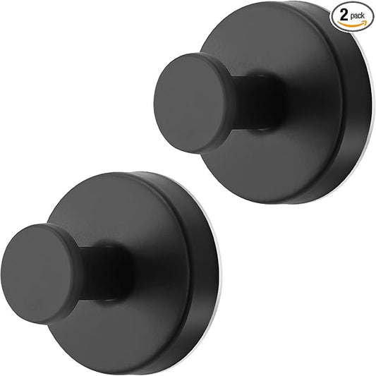 Black Waterproof Suction Cup Hooks, 2-Pack Heavy Duty Stainless Steel No Drill Shower Hooks for Hanging Towels, Robes, Loofahs, Holder Holds Strong on Tile, Glass, Mirror, Wall, Bathroom Door