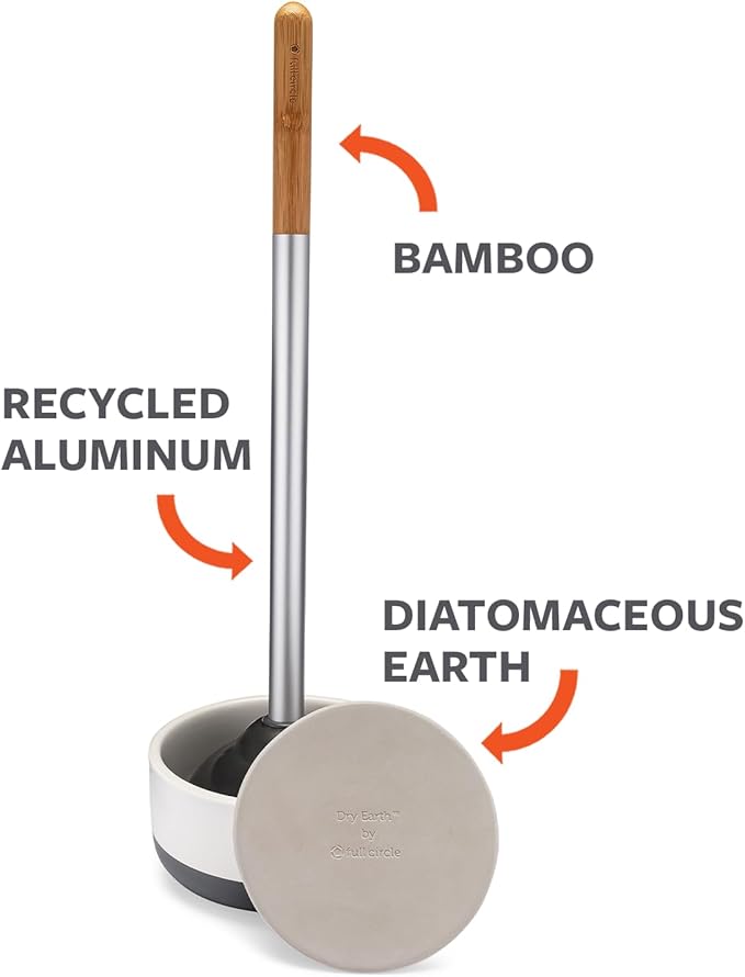 Full Circle Royal Plunge - Bathroom Toilet Plunger with Ceramic Holder and Instant-Dry Coating for Mold & Mildew Prevention, Easy to Clean & More Hygenic, White