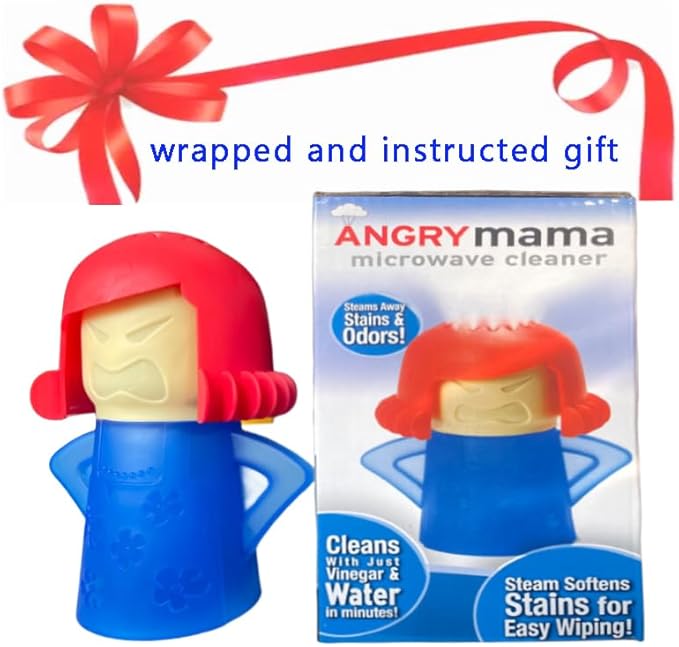 Angry Mama Microwave Cleaner only with Water and Vinegar Cleans your Kitchen Easily and Safe without Chemical Agent, Reusable Cute Steam Remover as Lovely Tool and Gift to Cooker Auto Cleaning