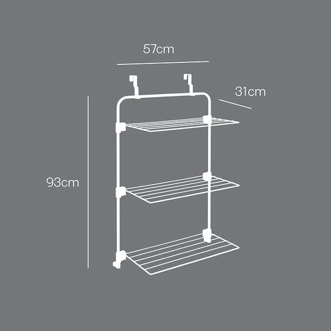 Metaltex Gale Over-The-Door Shower Rack - 3-Tier Drying & Storage Rack Perfect for Laundry & Drying Bathroom Essentials & Towels - Epotherm Coating & Folding Wing - Silver 93 x 57 x 31 Centimetres