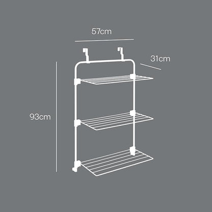 Metaltex Gale Over-The-Door Shower Rack - 3-Tier Drying & Storage Rack Perfect for Laundry & Drying Bathroom Essentials & Towels - Epotherm Coating & Folding Wing - Silver 93 x 57 x 31 Centimetres