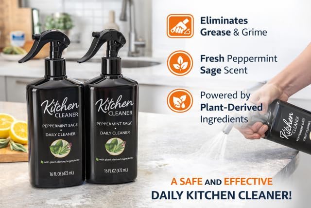 Kitchen Cleaner – Peppermint & Sage – 16 fl oz (472 mL) – Pack of 2 – Daily Multi-Surface Cleaning Spray for Countertops, Appliances & Kitchen Surfaces