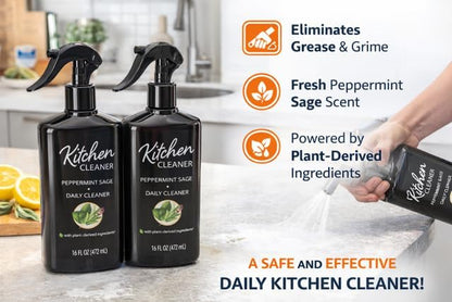 Kitchen Cleaner – Peppermint & Sage – 16 fl oz (472 mL) – Pack of 2 – Daily Multi-Surface Cleaning Spray for Countertops, Appliances & Kitchen Surfaces