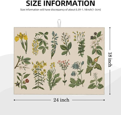 Plants Dish Drying Mat for kitchen Counter Large Microfiber Dish Drying Mat for Dishes Absorbent Reversible Kitchen Dish Drying Pad Rack Mat 18" x 24"