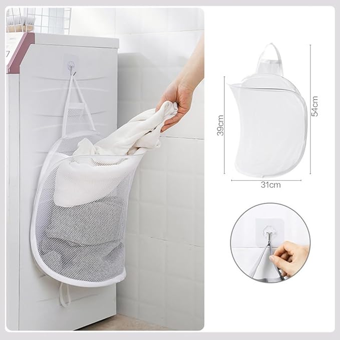 Foldable Storage Laundry Basket Organizer Dirty Clothes Mesh Bag Wall-Mounted Bathroom Clothes Hanging Baskets Bucket