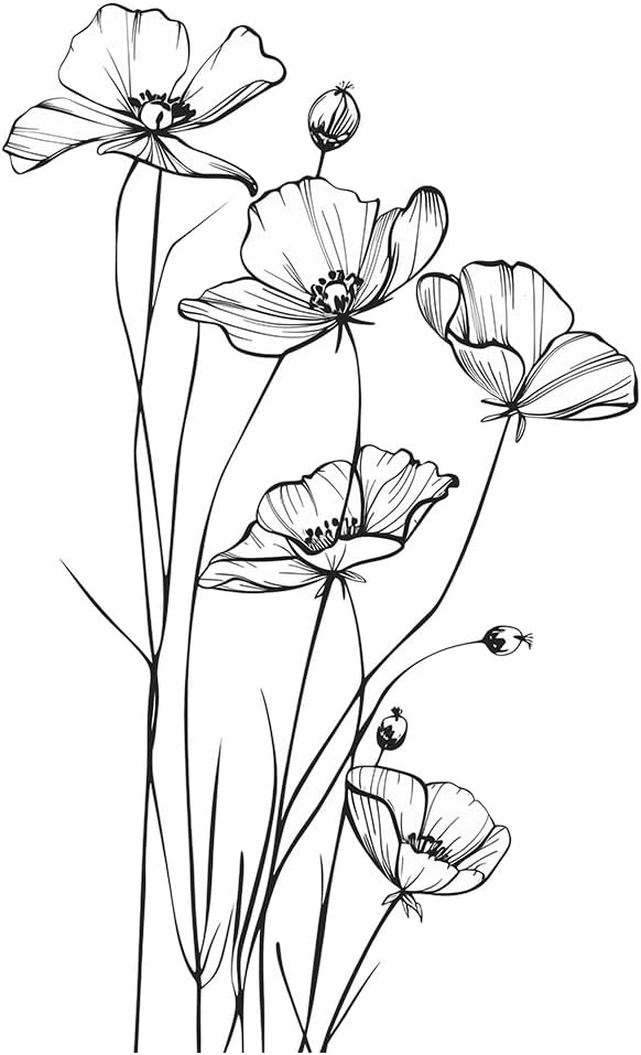 Black White Flower Wall Stickers Art Decal Decor for Bedroom Living Room Offices Home Decoration