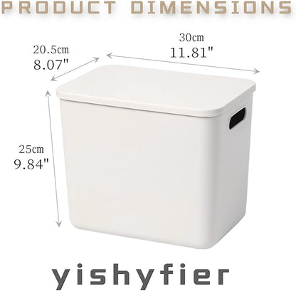 Plastic Storage Baskets With Lid Organizing Container Lidded Knit Storage Organizer Bins for Shelves Drawers Desktop Closet Playroom Classroom Office (4L, Light grey)