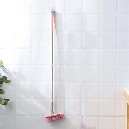 Cleaning Brush with Long Handle Floor Scrubbers for Tub Tile Cleaning Supplies Scrub Brush for Bathroom Bathtub Toilet Floor Kitchen Apartment Essentials forfor Women Men (Pink)