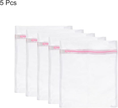 uxcell Mesh Laundry Bags, 5Pcs 15.7"x19.7" Mesh Wash Bag Fine Net Travel Storage Organize Bag with Zipper for Delicate Clothing Laundry Stocking, Pink