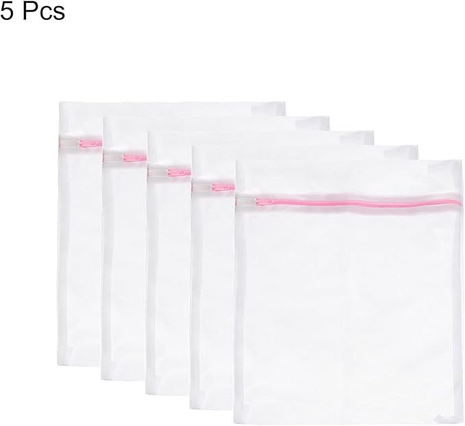 uxcell Mesh Laundry Bags, 5Pcs 11.8"x15.7" Mesh Wash Bag Fine Net Travel Storage Organize Bag with Zipper for Delicate Clothing Laundry Stocking, Pink